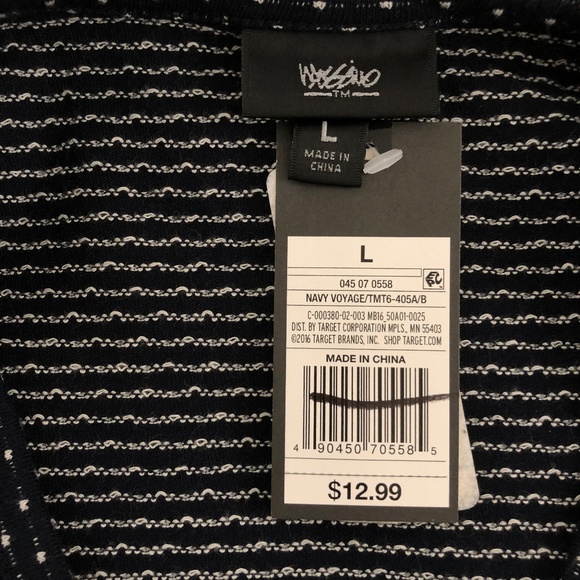 New Mossimo Navy Blue White Long Tee T-shirt L - Picture 7 of 8